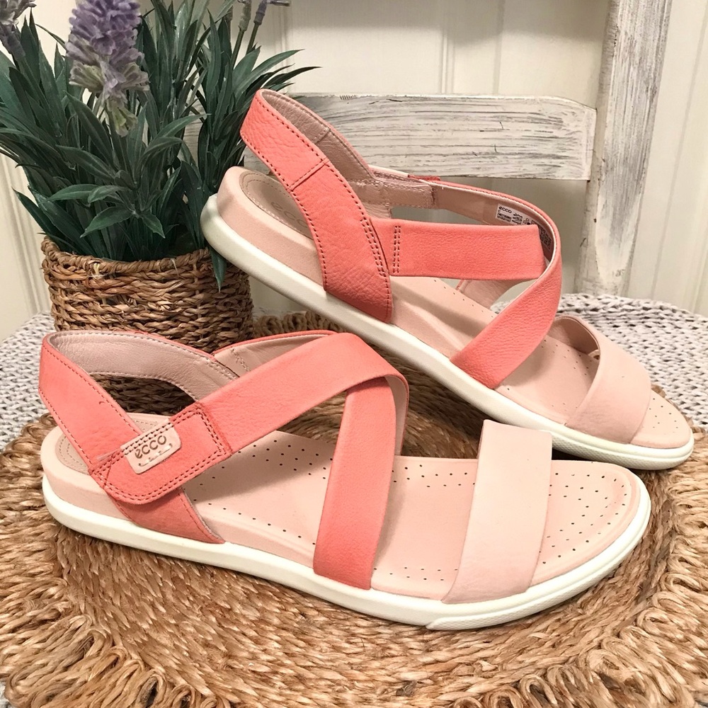 Ecco Damara Criss-across Leather Sandal Coral and Ivory